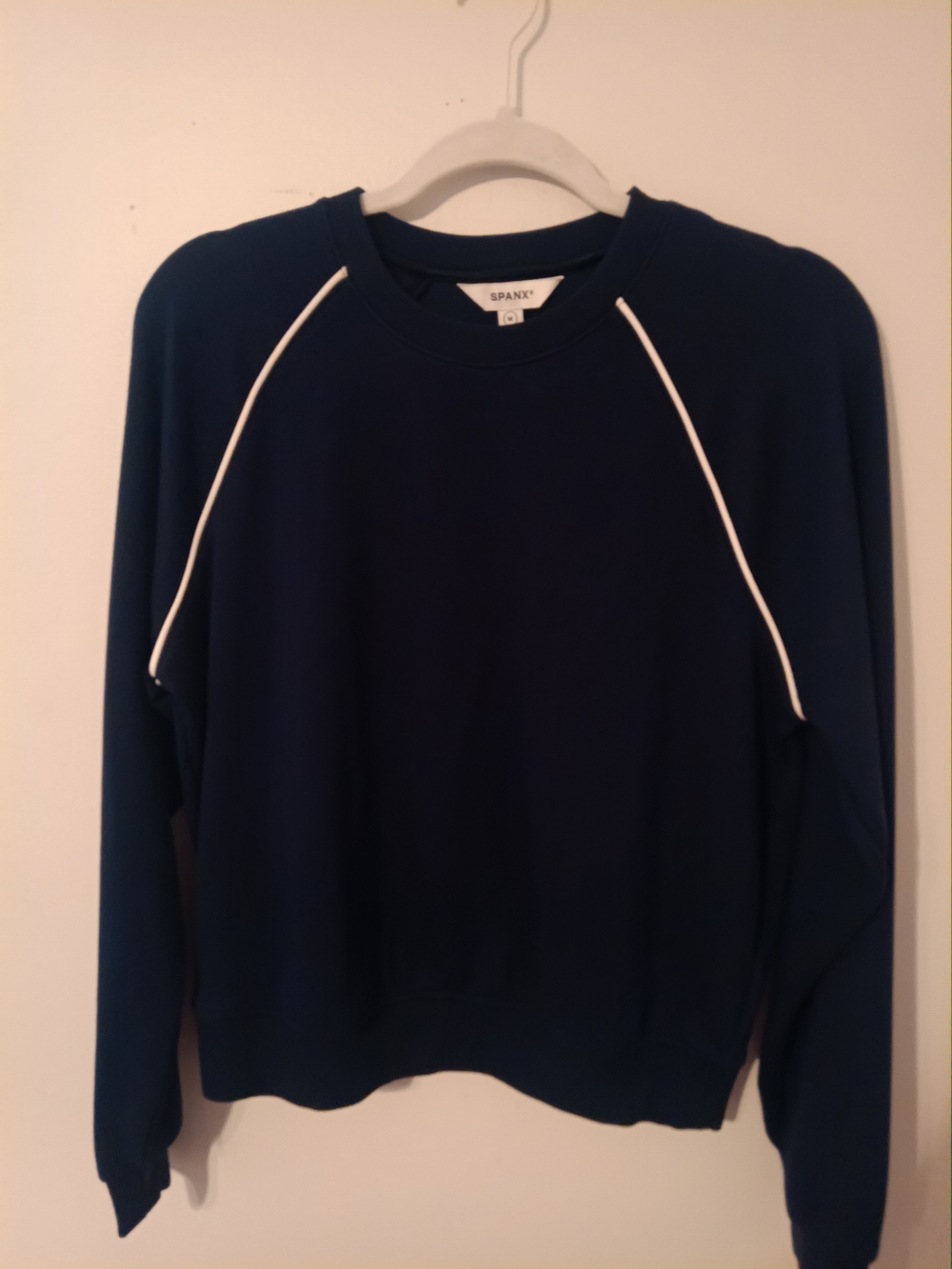SPANX Navy Crew Sweatshirt with White Piping
